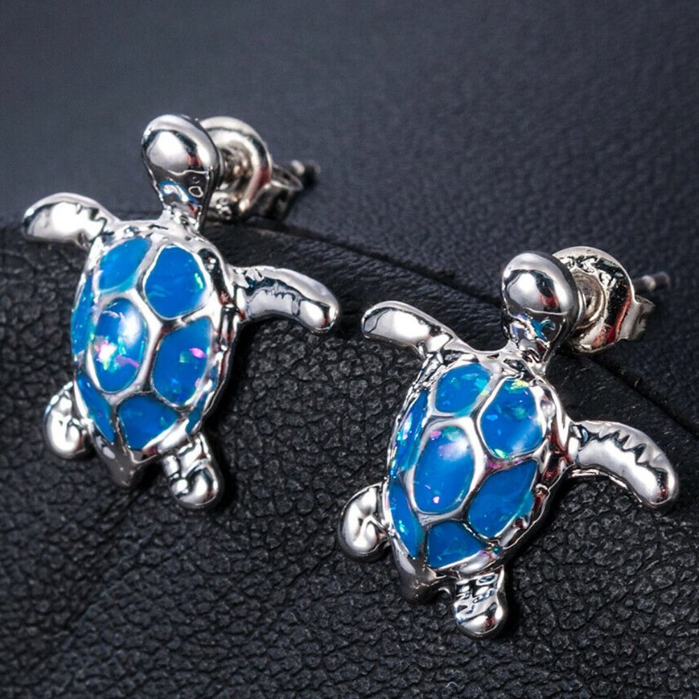 Fire Opal Turtle Stud Earrings